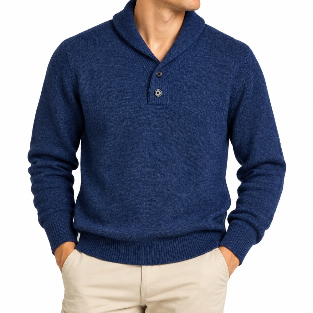 Ben Silver Charleston 100% Royal Alpaca Shawl Collar Sweater Mens M Navy Blue
